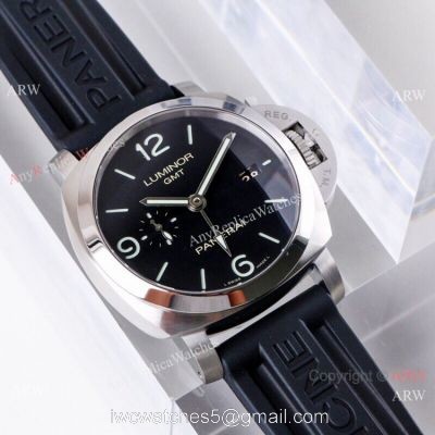 (VS) Super Clone Panerai Luminor 1950 GMT 44mm Watch Black Dial Rubber Strap 1