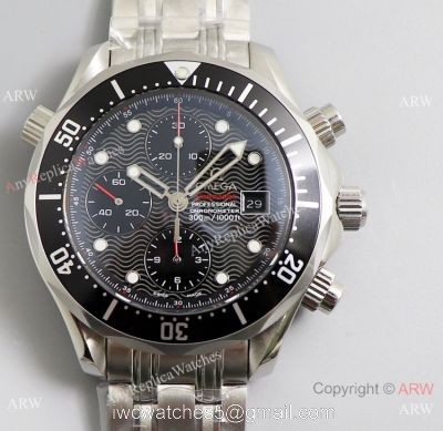 Swiss 7750 Omega Seamaster Diver 300m James Bond Replica Watch SS Black Wave Dial 1