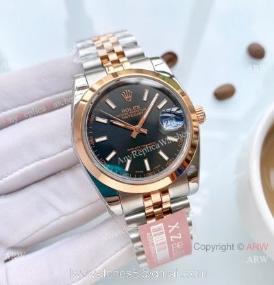 New Replica Rolex oyster perpetual Datejust Watch 2-Tone Rose Gold Black Dial 1