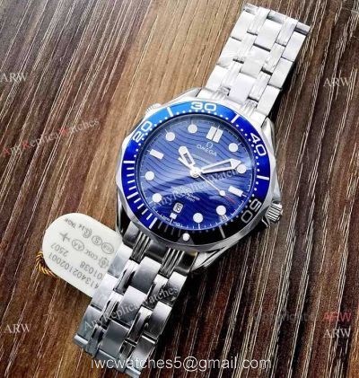 Copy Omega Seamaster Diver 300M James Bond Replica Watch Stainless Steel Blue Bezel 1