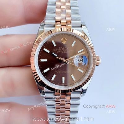 EW factory Replica Rolex Oyster Perpetual Datejust 2T Rose Gold Jubilee Chocolate Dial Watch 36MM 1