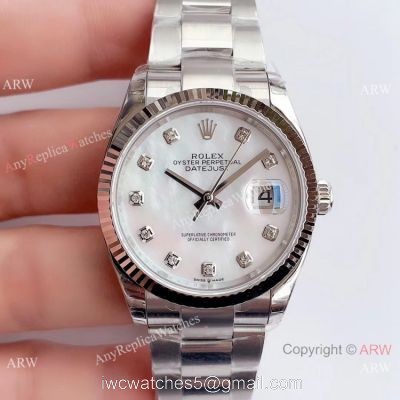 Swiss Grade Rolex Datejust 36mm SS White MOP Dial Watch Rolex EW Factory Swiss 3235 316L 1