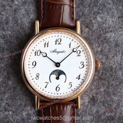 Replica Breguet Classique Rose Gold White Arabic Dial Moonphase Watch 40mm 1