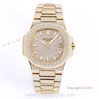 Iced Out Patek Philippe 5719 Patek Philippe Nautilus Bust Down All Gold Watch Replica 1