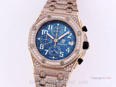 Audemars Piguet Royal Oak Rose Gold Blue Chronograph Dial Mens Watch Replica For Sale 1