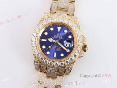 High Quality Yellow Gold Iced Out Rolex Submariner Clone Watch 1