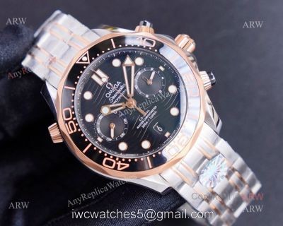(TW)Swiss Copy Omega Seamaster 300m Two Tone Chronograph Watch with Black Wave Dial 1