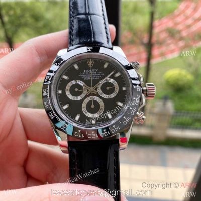 Rolex Cosmograph Daytona Black Ceramic Leather Strap Watch 43mm 1