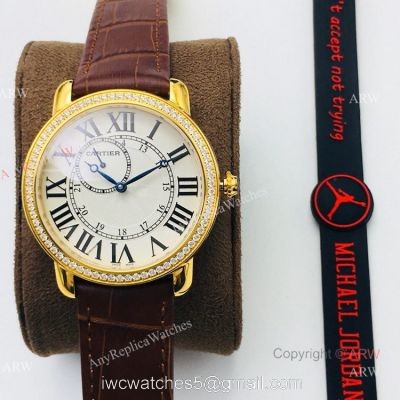 (EGF) New Ronde De Cartier Watch 904L Yellow Gold Diamond Bezel For Men 40mm 1