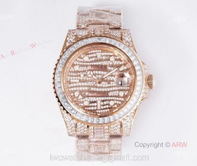 Best Replica Rolex GMT Master ii Full Diamond Rose Gold Watch 40mm 1