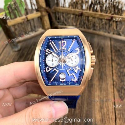 Fake Franck Muller Yachting Chronograph Men Watch Rose Gold and Blue 1