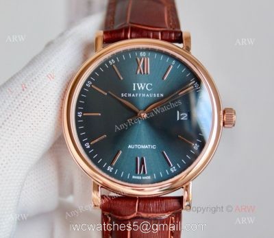High Quality IWC Portofino Rose Gold Blue Dial Automatic Replica Watch 1