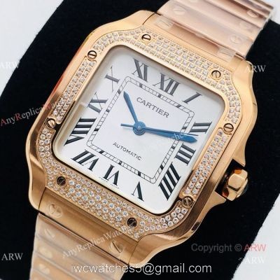 BV Factory 1:1 Cartier Santos De Cartier Watch Copy Rose Gold Diamond Ladies 1