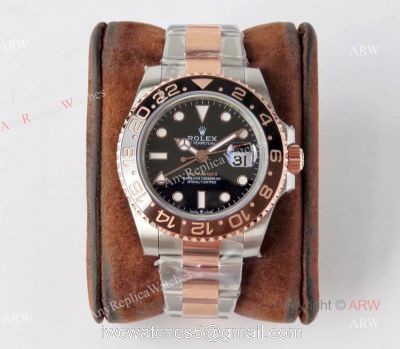 Best VR Factory Replica Rolex GMT Root Beer Real 18k Two Tone Rose Gold Swiss Watch 1