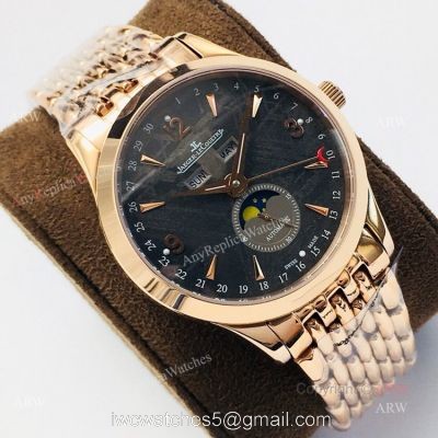 (JLF) Replica Jaeger Lecoultre Master Ultra Thin Moon Black Dial Rose Gold Watch 1