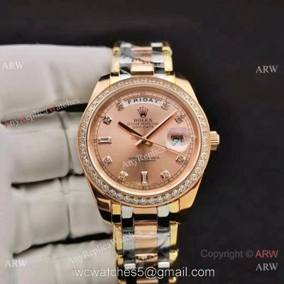 Copy Rolex DayDate Special Edition Men Watch Two Tone Rose Gold Diamond 1