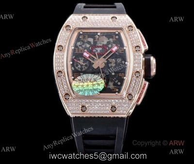 Richard Mille RM011 Rose Gold Diamonds KV Factory Replica Chronograph Watch 1
