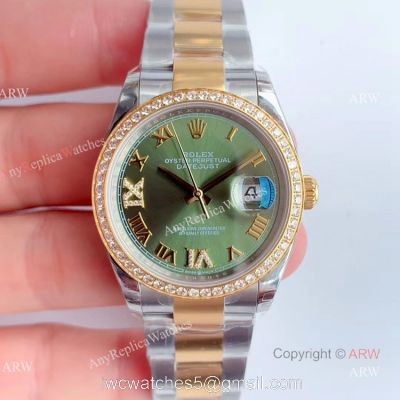 (EW) Swiss Replica Rolex Oyster Perpetual Datejust Green Dial Diamond Watches 1