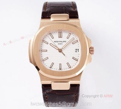Swiss Replica Patek Philippe Nautilus Watches Rose Gold Case With White Dial 1
