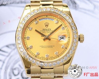 NEW UPGRADED Copy Rolex Day-date II All Gold Diamond Watch 41mm 1