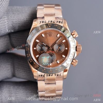 Swiss Quality Copy Rolex Rose Gold Daytona 40 Watch Black Ceramic Bezel Chocolate Dial 1