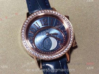 New Replica Jaeger-Lecoultre Rendez-Vous Moon Serenity Rose Gold Blue Dial Diamond Watch 36mm 1