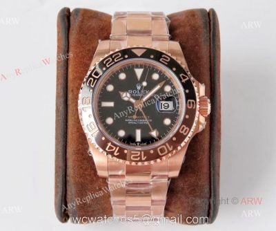 VR Factory Max Version Rolex GMT Root Beer Real 18k Rose Gold Swiss Replica Watch 1