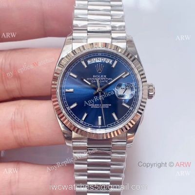 (EW)Swiss 3255 Rolex Day Date 36mm Watch Stainless Steel President Blue Dial 1