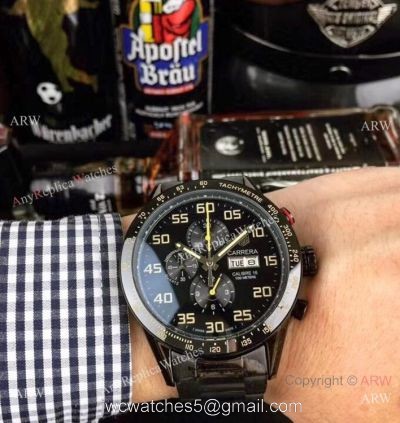 Replica Tag Heuer Carrera Calibre 16 Chrono Watches Black Steel 1