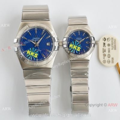 Swiss Quality Omega Double Eagle Couple Watch Blue Dial Stainless Steel 8215 Movement 1