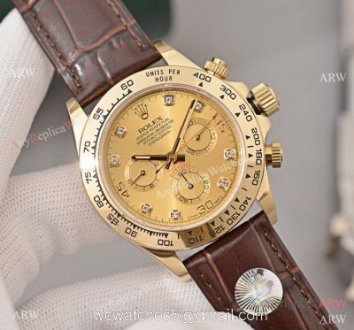 Best Replica Rolex Daytona watch Gold Dial with Diamond Leather Strap 1