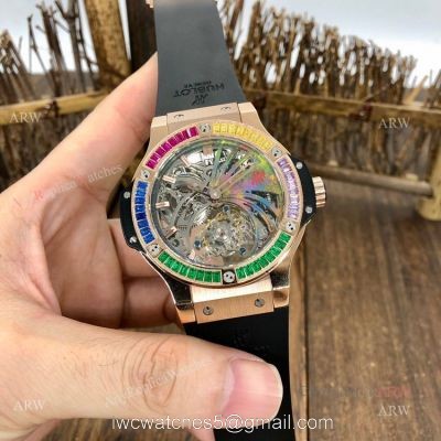 Super Clone Hublot Tourbillon Skeleton Big Bang Rose Gold Rainbow Watch 1
