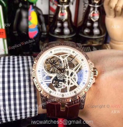 Copy Roger Dubuis Excalibur 46 Tourbillon Watches Rose Gold Tattoo 1