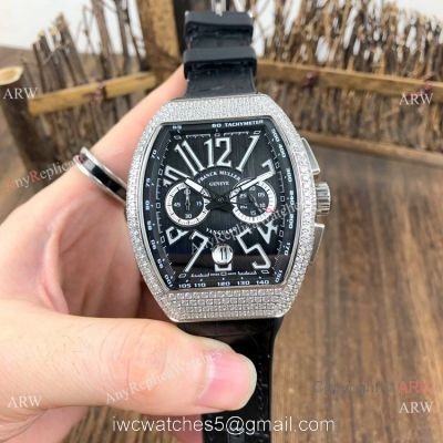 Best Replica Franck Muller Vanguard Chronograph Men Watch SS Diamond Case Black Dial 1