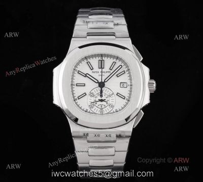 New Swiss Replica Patek Philippe Nautilus Silver Case White Dial Chronograph Watch 1