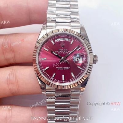 (EW)Swiss 3255 Replica Presidential Rolex Day-Date 36mm Watch Stainless Steel Red Dial 1