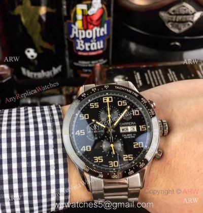 Stainless Steel Black Dial Tag Heuer Carrera Calibre 16 Replica Watch 1