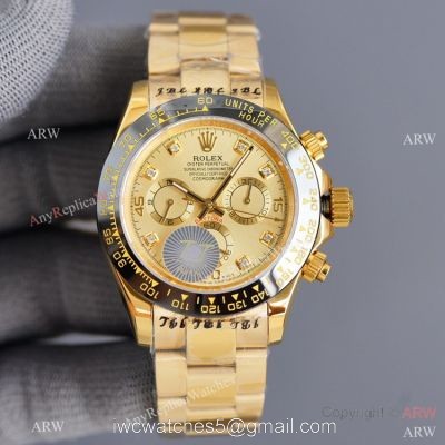 Swiss Quality Replica Rolex Daytona Watch 40mm Gold Diamond Dial Black Ceramic Bezel 1