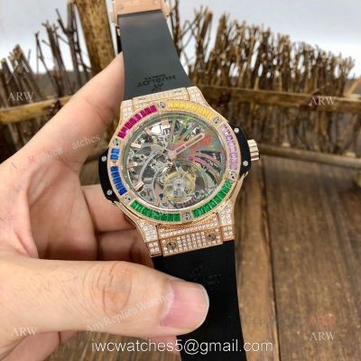 1:1 Quality Replica Hublot Tourbillon Skeleton Rose Gold Rainbow Watch 1