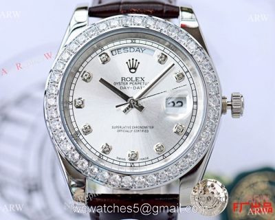 NEW UPGRADED Clone Rolex Day Date ii 41mm Watches Brown Leather Strap 1