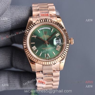 Swiss Quality Rolex Daydate II Citizen 8215 Watch Rose Gold Olive Green Dial 41mm 1