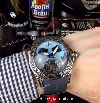 AAA Replica Corum Bubble Skull Watch Stainless Steel Tattoo Blue Dial 1