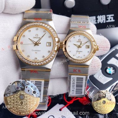 New Replica Omega Constellation Two Tone Diamond Bezel Omega Couple Watch 1