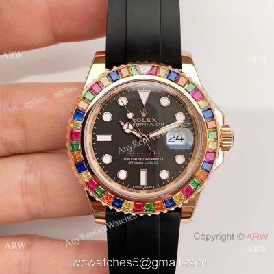 Rolex Yachtmaster 116695SATS Rose Gold Rainbow Bezel Watch Noob Factory/316L/Swiss ETA2836 1