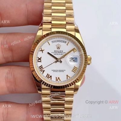 (EW Factory) Swiss Grade 1 Rolex Oyster Perpetual Day Date Fake Watch 36mm White Roman Dial 1