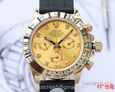 Best Replica Rolex Daytona Rubber Band Watch Gold Diamond Face 40mm 1