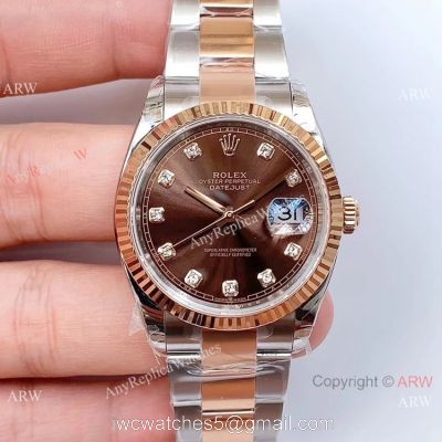 EWF Swiss 3235 Rolex Datejust Replica Watch 2-Tone Rose Gold Brown Dial 1