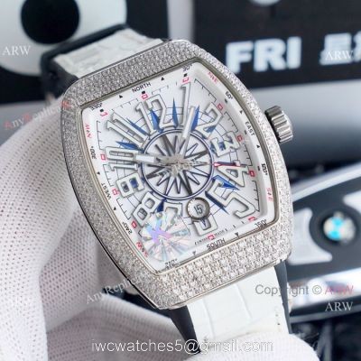 Clone Franck Muller Vanguard Yachting Silver Diamond Watches Automatic 1