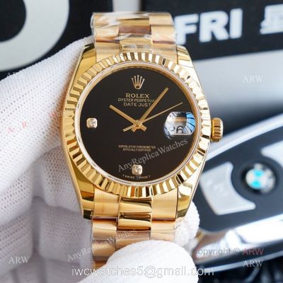 High Quality Replica Gold Rolex Datejust 36mm Black Dial ETA2836 Automatic Watch 1