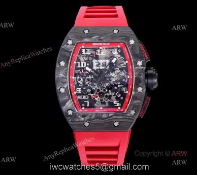KV Factory Swiss Replica Richard Mille RM 011 Red Rubber Strap Carbon Watch 1